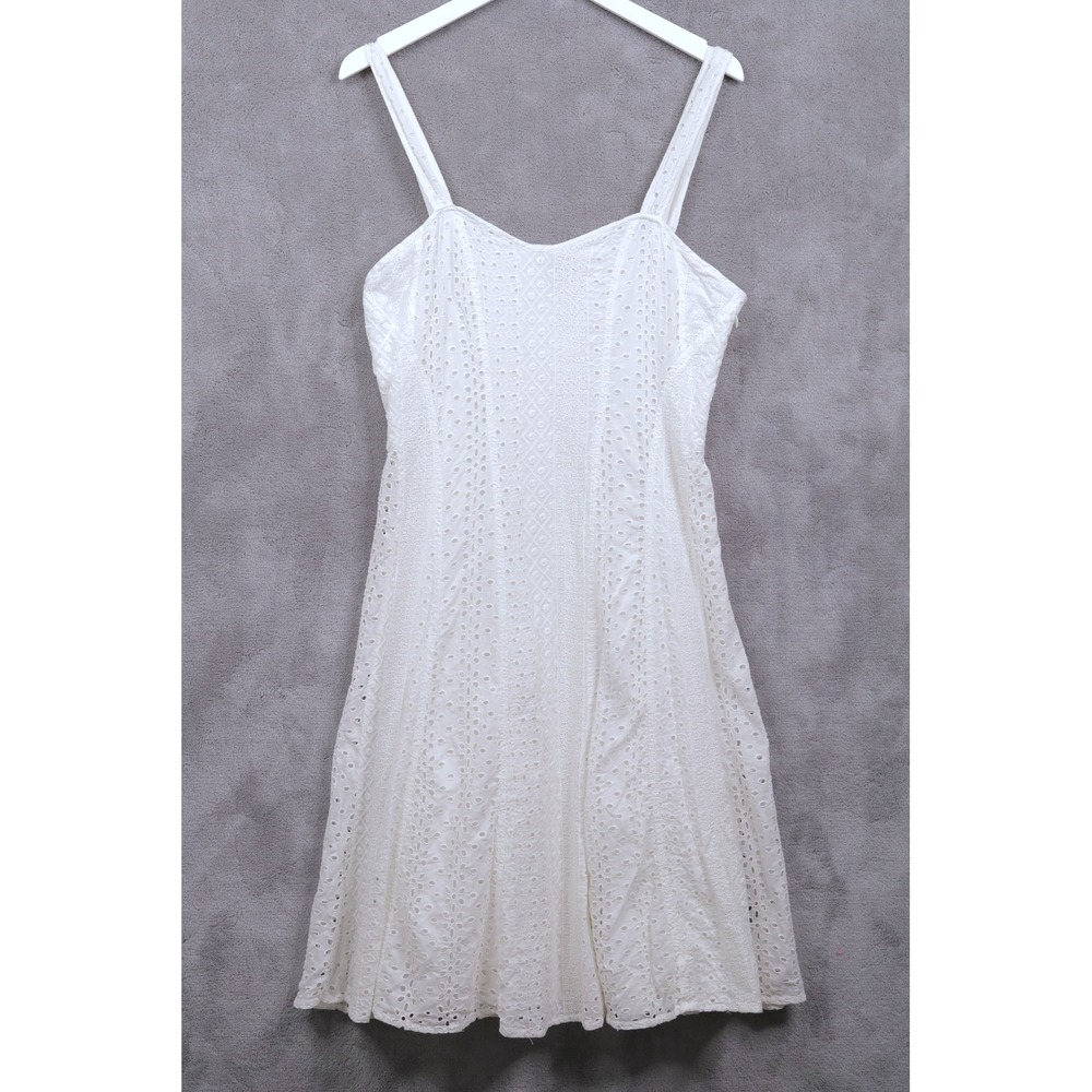 LAUREN JEANS CO RALPH LAUREN Eyelet Lace Fit Flare Dress Coastal White Sz 10